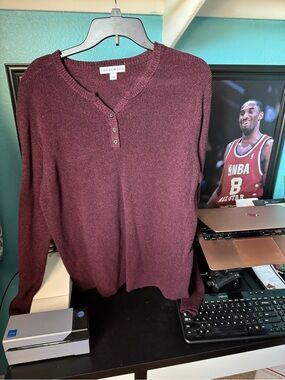 And Now This Men’s V-Neck Henley Sweater - Burgundy